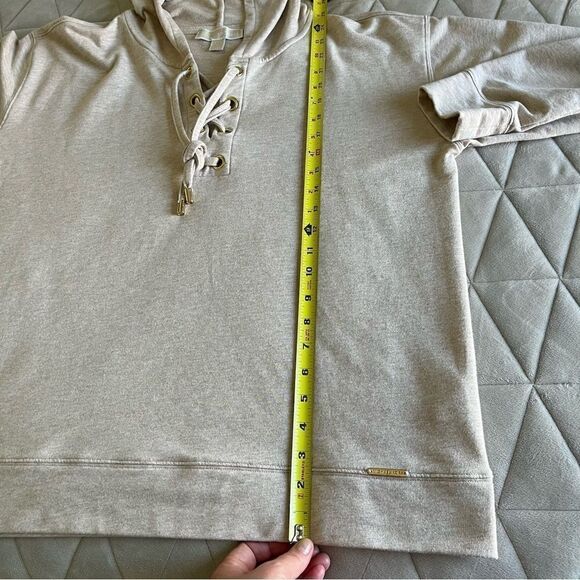 Michael Kors Long Sleeve Tie Lace Up Hooded Top Gold Oatmeal Color Size Large - Picture 6 of 7